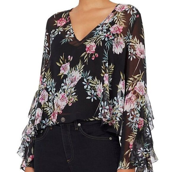 INTERMIX Caitlin Black Flower Silk Top - Picture 3 of 7
